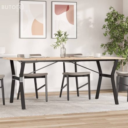 vidaXL tömör fenyőfa és acél étkezőasztal Y-vázzal 180x90x75 cm