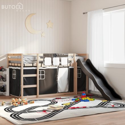 vidaXL fehér-fekete emeletes ágy csúszdával és függönnyel 90 x 200 cm