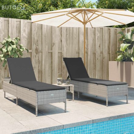 vidaXL 3 részes világosszürke polyrattan napozóágy szett párnával