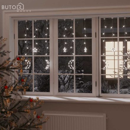 vidaXL 345 hideg fehér LED-es csillag és hold fényfüzér távirányítóval