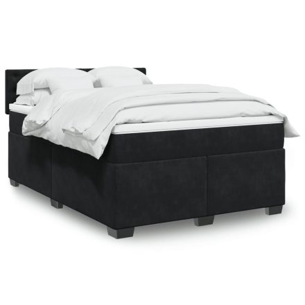 vidaXL fekete bársony rugós ágy matraccal 140 x 190 cm