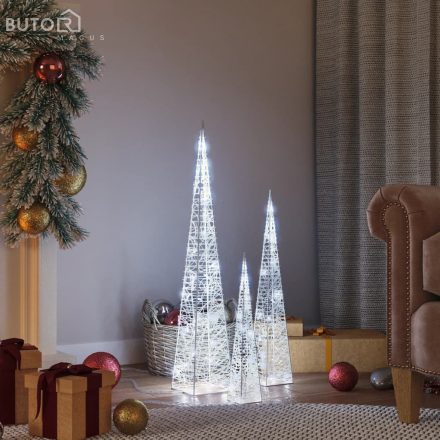 vidaXL hideg fehér fényű LED-es akril díszfénykúpszett 30/45/60 cm