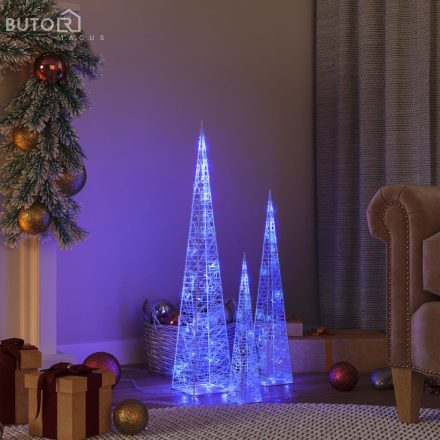 vidaXL kék fényű LED-es akril díszfénykúpszett 30/45/60 cm