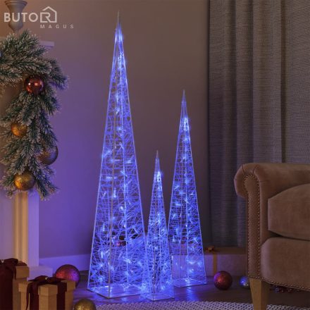 vidaXL kék fényű LED-es akril díszfénykúpszett 60/90/120 cm