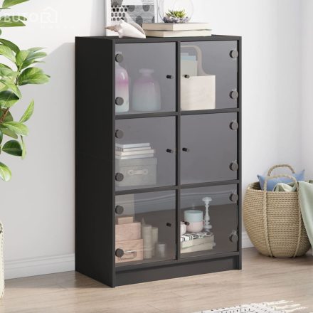 vidaXL fekete szerelt fa magasszekrény ajtókkal 68 x 37 x 109 cm