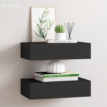 vidaXL 2 db fekete MDF falra szerelhető fiókos polc 40 x 23,5 x 10 cm