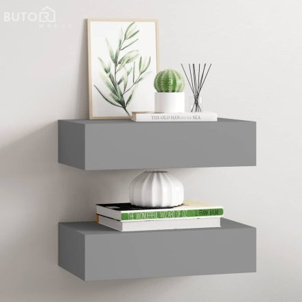 vidaXL 2 db szürke MDF falra szerelhető fiókos polc 40 x 23,5 x 10 cm
