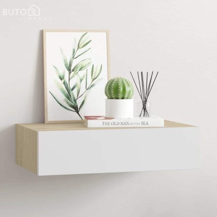 vidaXL tölgyszínű és fehér MDF fiókos fali polc 40 x 23,5 x 10 cm