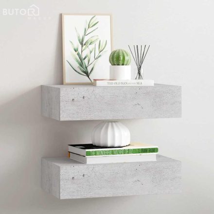vidaXL 2 db betonszürke MDF falra szerelhető fiókos polc 40x23,5x10 cm