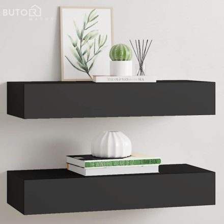 vidaXL 2 db fekete MDF falra szerelhető fiókos polc 60 x 23,5 x 10 cm