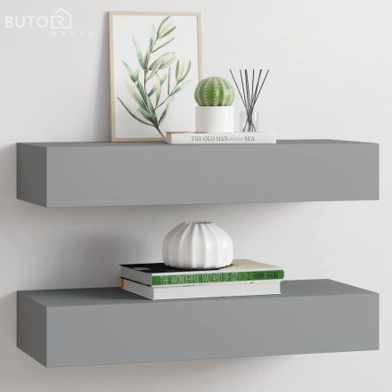 vidaXL 2 db szürke MDF falra szerelhető fiókos polc 60 x 23,5 x 10 cm