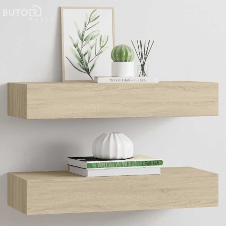vidaXL 2 db tölgyszínű MDF falra szerelhető fiókos polc 60x23,5x10 cm