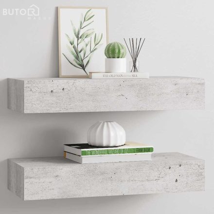 vidaXL 2 db betonszürke MDF falra szerelhető fiókos polc 60x23,5x10 cm