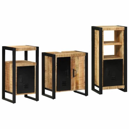 vidaXL Fürdőszoba bútor szett polcokkal 3 pcs Barna Tömör Mangófát