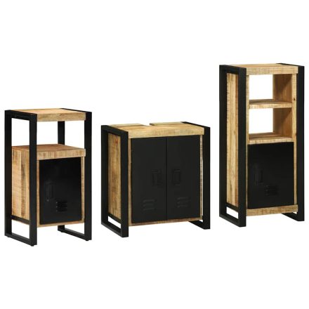 vidaXL Fürdőszoba bútor szett polcokkal 3 pcs Barna Tömör Mangófát