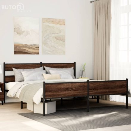 vidaXL barna tölgy színű fém ágykeret matrac nélkül 180 x 200 cm