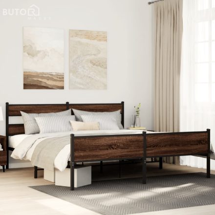 vidaXL barna tölgy színű fém ágykeret matrac nélkül 200 x 200 cm
