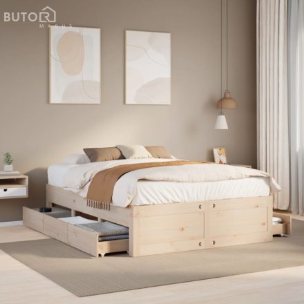 vidaXL tömör fenyőfa fiókos ágykeret matrac nélkül 140 x 190 cm