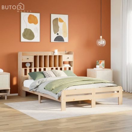 vidaXL tömör fenyőfa könyvespolcos ágy matrac nélkül 160 x 200 cm