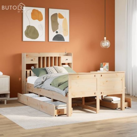 vidaXL tömör fenyőfa könyvespolcos ágy matrac nélkül 135 x 190 cm