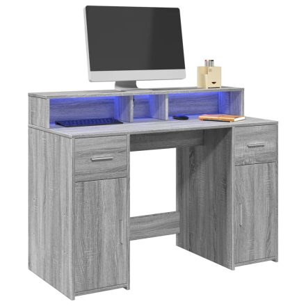 vidaXL szürke sonoma színű szerelt fa íróasztal LED-ekkel 120x55x91 cm