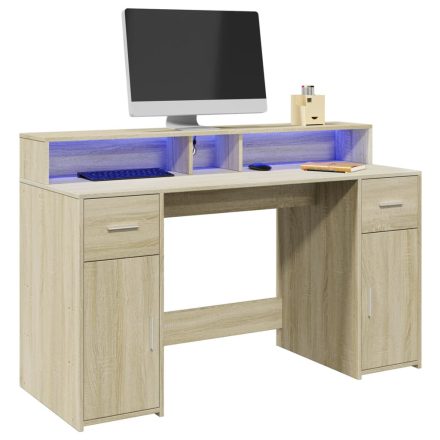 vidaXL sonoma tölgy színű szerelt fa íróasztal LED-ekkel 140x55x91 cm