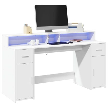 vidaXL fehér szerelt fa íróasztal LED-világítással 160 x 55 x 91 cm