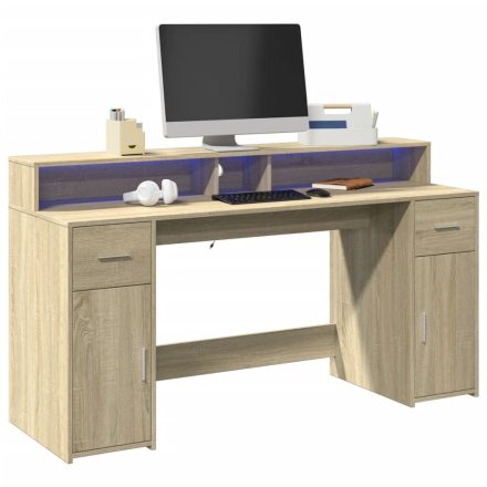 vidaXL sonoma tölgy színű szerelt fa íróasztal LED-ekkel 160x55x91 cm