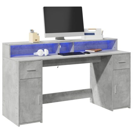 vidaXL betonszürke szerelt fa íróasztal LED-világítással 160x55x91 cm