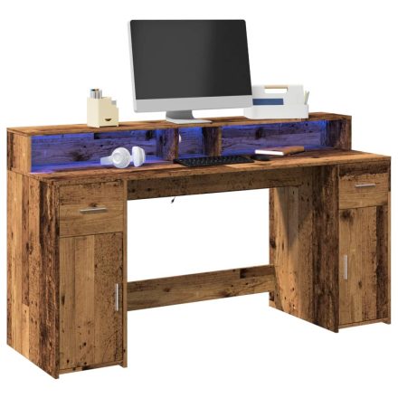 vidaXL antik fa színű szerelt fa íróasztal LED-ekkel 160 x 55 x 91 cm