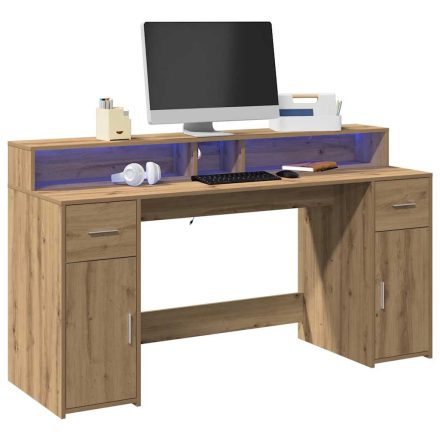 vidaXL kézműves tölgy színű szerelt fa LED-es íróasztal 160x55x91 cm