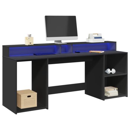 vidaXL fekete szerelt fa íróasztal LED-világítással 200 x 55 x 91 cm