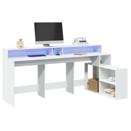 vidaXL fehér szerelt fa íróasztal LED-világítással 200 x 104 x 91 cm