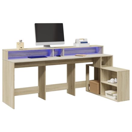 vidaXL sonoma tölgy színű szerelt fa íróasztal LED-ekkel 200x104x91 cm