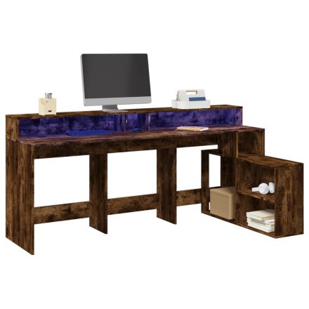 vidaXL füstös tölgy színű szerelt fa íróasztal LED-ekkel 200x104x91 cm