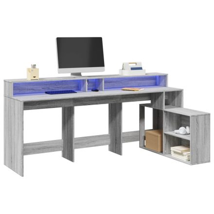 vidaXL szürke sonoma színű szerelt fa LED-es íróasztal 200x104x91 cm