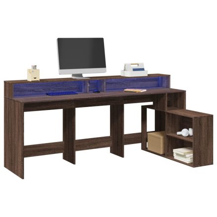 vidaXL barna tölgy színű szerelt fa íróasztal LED-ekkel 200x104x91 cm