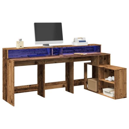 vidaXL antik fa színű szerelt fa íróasztal LED-ekkel 200 x 104 x 91 cm