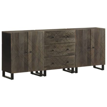 vidaXL 3 db-os komódok fekete 60x33x75 cm tömör fa mangó