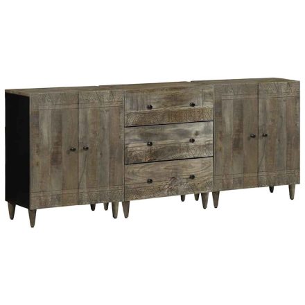 vidaXL 3 db világosszürke tömör mangófa tálalószekrény 60x33,5x75 cm