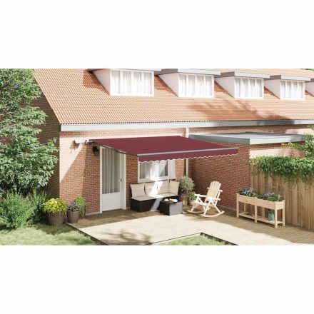 vidaXL burgundi vörös kézzel kihúzható LED-es napellenző 400 x 300 cm