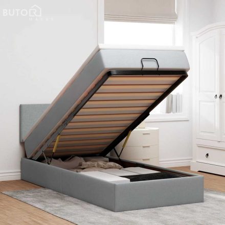 vidaXL világosszürke szövet ottomán ágy matraccal & LED-ek 90x200 cm