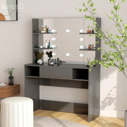 vidaXL fényes szürke LED-es MDF sminkasztal 100 x 40 x 135 cm
