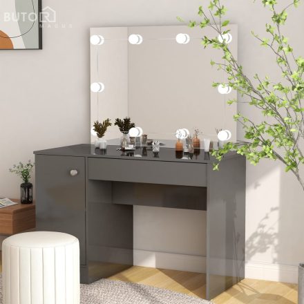 vidaXL fényes szürke LED-es MDF sminkasztal 110 x 55 x 145 cm