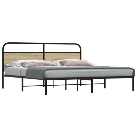 vidaXL sonoma tölgy színű fém ágykeret matrac nélkül 200 x 200 cm