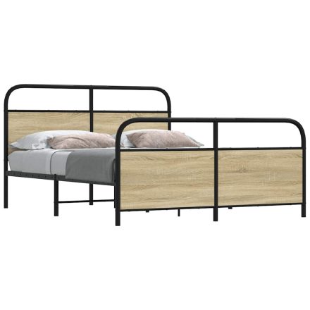 vidaXL sonoma tölgy színű fém ágykeret matrac nélkül 150 x 200 cm