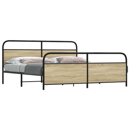 vidaXL sonoma tölgy színű fém ágykeret matrac nélkül 180 x 200 cm