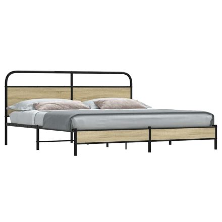 vidaXL sonoma tölgy színű fém ágykeret matrac nélkül 193 x 203 cm