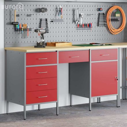 vidaXL Munkaszekrény 3 pcs Piros 150 x 55 x 85 cm Mérnöki fa és Acél