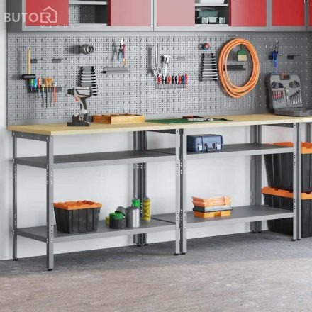 vidaXL Munkapad készlet polcokkal 2 pcs Szürke 200 x 55 x 85 cm Acél